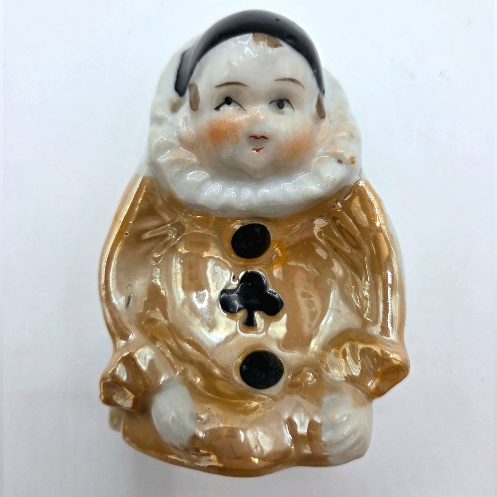 Source Unknown Gold and Black Porcelain Clown Figurine